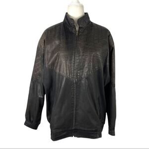 VTG Comint Leather Jacket with croc details and shoulder pads Size Large